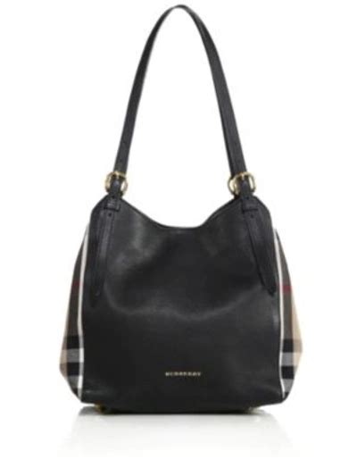 burberry canter small leather & house check tote|Small Check Shoulder Bag in Black/calico .